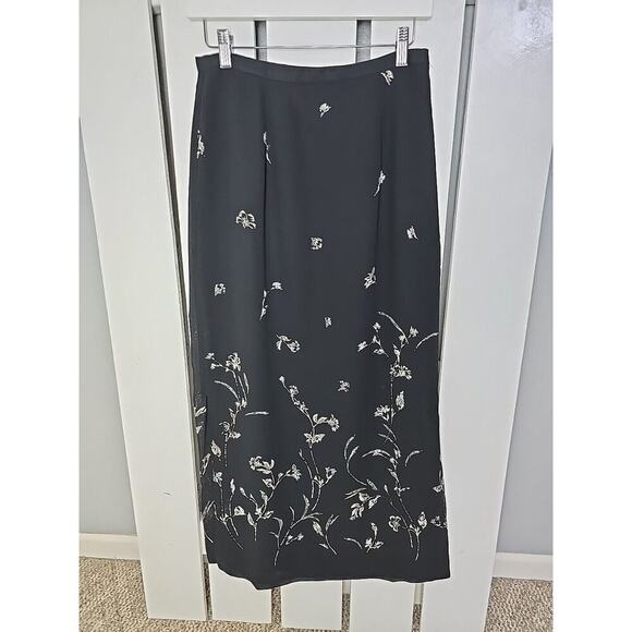Hunt Club High Waisted Dark Floral Midi Skirt Black Size 10 AOP‎ Flower Retro - Picture 1 of 10